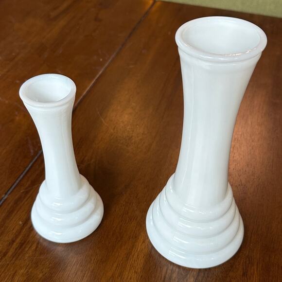 Two Milk Glass Bud Vases | Randall Art Deco Beehive Vintage Wedding Xmas Decor - Picture 4 of 13